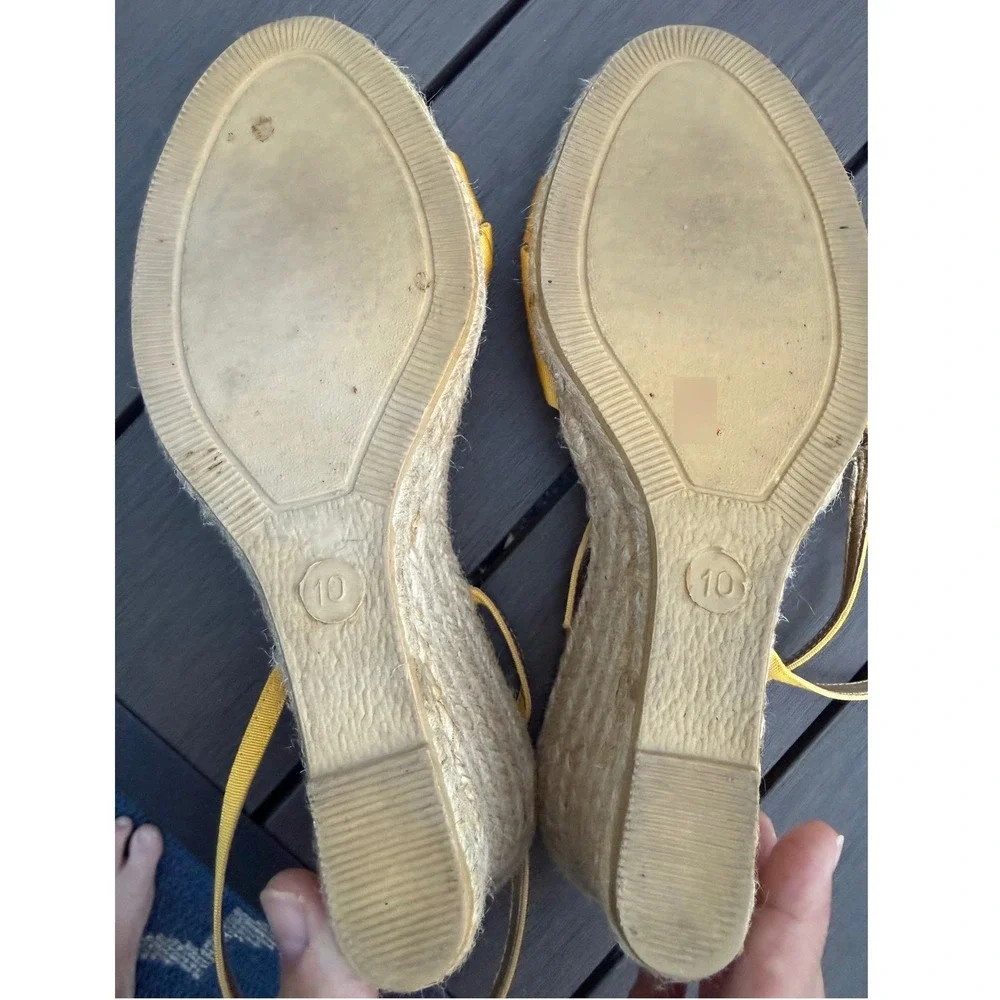 J.Crew Yellow Grosgrain‎ Bow Espadrille Wedge Sandals Womens 10 Made in Italy
